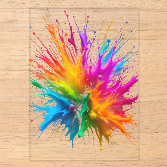 Invitations En Acrylique Vibrant Rainbow Paint Splatter Explosion (Recto)
