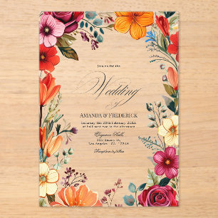 Invitations En Acrylique Vibrant transparent Floral mexicain Fiesta Mariage