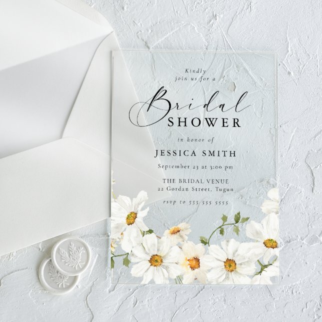 Invitations En Acrylique Vibrant White Floral Bridal Shower Clear (Créateur téléchargé)