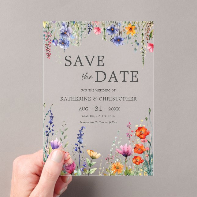 Invitations En Acrylique Vibrant Wildflowers Elegant Wedding Save the Date (In situ (ordinateur de poche))