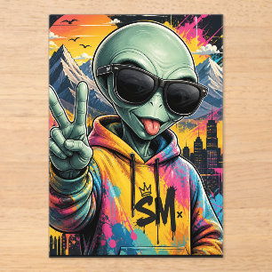 Invitations En Acrylique Vibrations d'Alien Drôles