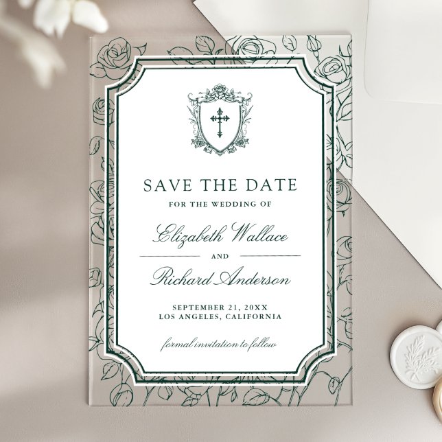 Invitations En Acrylique Victorian Emerald Catholic Wedding Save the Date (Créateur téléchargé)