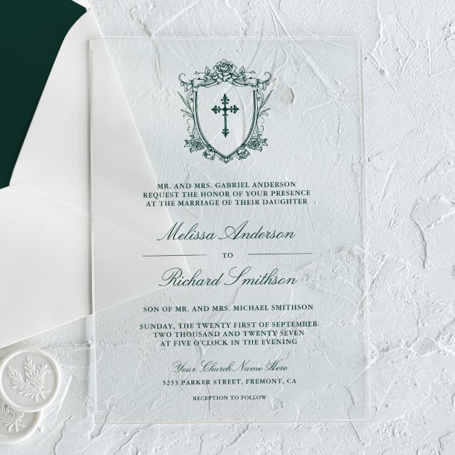Invitations En Acrylique Victorian Emerald Green Mariage catholique (Créateur téléchargé)