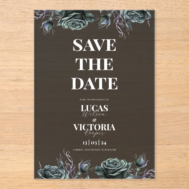 Invitations En Acrylique Victorian Moody Gothic Transparent Save the Date  (Recto)
