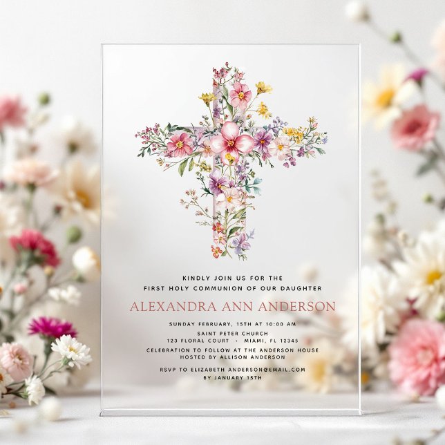 Invitations En Acrylique Vierge rose première communion Sainte Rose verte (Créateur téléchargé)