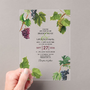 Invitations En Acrylique Vignoble de raisins Méditerranée Grec Mariage
