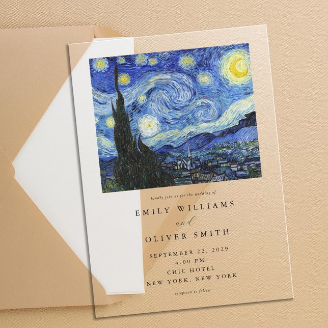 Invitations En Acrylique Vincent Van Gogh Mariage de nuit Starry (Créateur téléchargé)