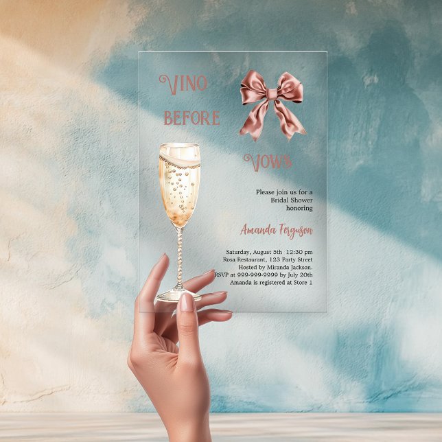 Invitations En Acrylique Vino avant voeux arc rose Fête des mariées claire (Créateur téléchargé)