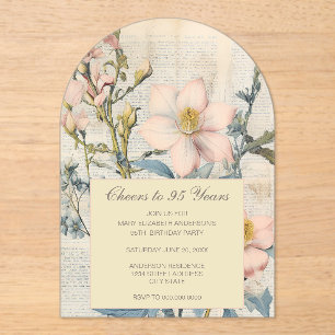 Invitations En Acrylique Vintage botanique Fleur sauvage 95e anniversaire