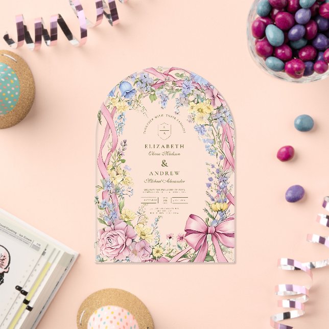 Invitations En Acrylique Vintage cadre fleuri mariage (Insitu (Célébration))