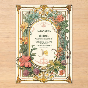 Invitations En Acrylique Vintage Floral Art Nouveau Mariage