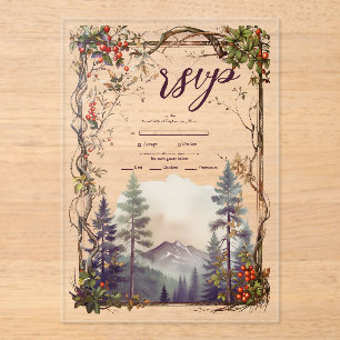 Invitations En Acrylique Vintage Forêt de montagne Mariage À feuillage pers