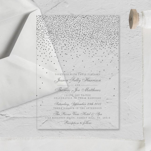 Invitations En Acrylique Vintage Glam Silver Confetti Mariage (Créateur téléchargé)
