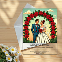Vintage Retro Romantic Couple Comic Floral Mariage