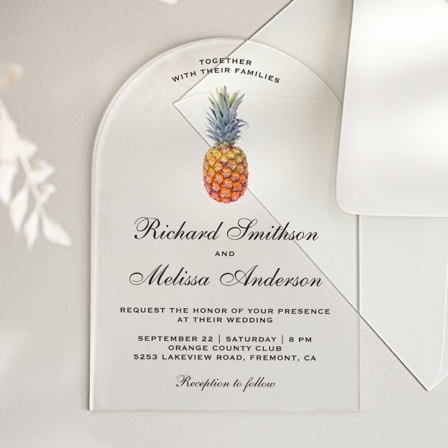 Invitations En Acrylique Vintage Tropical Pineapple Wedding (Créateur téléchargé)