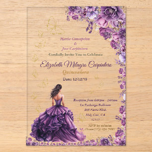 Invitations En Acrylique Violet Lilas Lavande Mauve Quinceañera