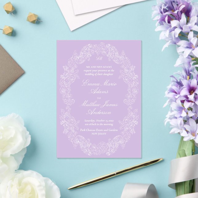 Invitations En Acrylique Violet Regency Victorian Antique Classic Wedding (Insitu (Mariage))