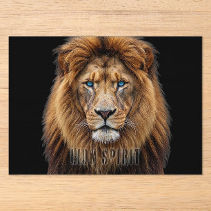 Invitations En Acrylique Visage majestueux de lion aux yeux bleus   Faune A