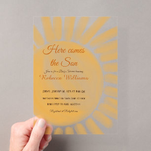 Invitations En Acrylique Voici venir le fils Rayon de soleil jaune Baby Sho