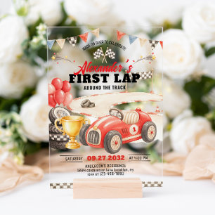 Invitations En Acrylique Voiture de course rétro Premier tour autour de la