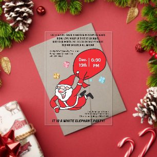 Invitations En Acrylique Voler Père Noël Red Bag White Elephant Party