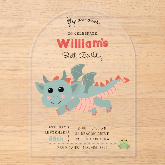 Invitations En Acrylique Voler sur Dragon Boy Anniversaire de enfant Party (Recto)