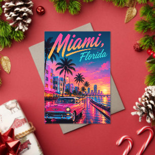 Invitations En Acrylique Voyage Miami Floride Néon Rétro Coucher de Soleil