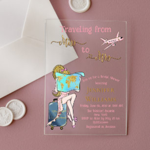 Invitations En Acrylique Voyager de Mlle à Mme Fête des mariées Voyage