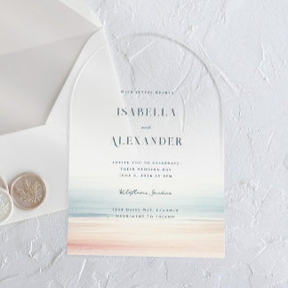 Invitations En Acrylique Wailea Aquarelle Minimaliste Elégant Mariage Plage