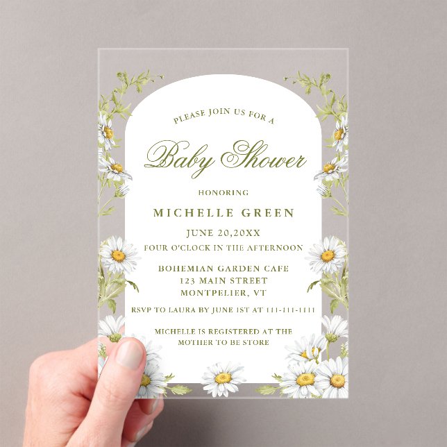 Invitations En Acrylique Watercolor Floral Daisy Baby Shower  (In situ (ordinateur de poche))