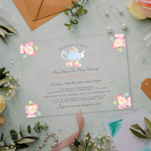 Invitations En Acrylique Watercolor Floral Tea Party   BABY SHOWER