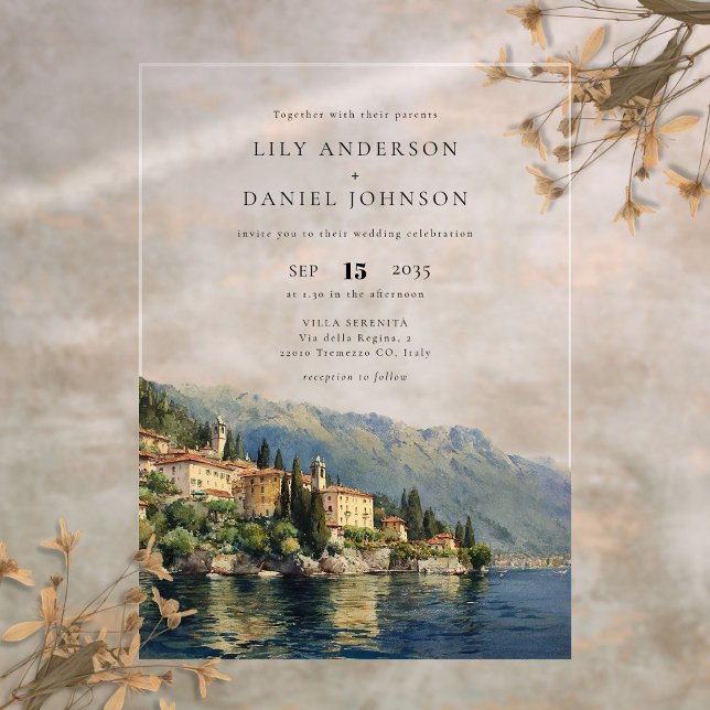 Invitations En Acrylique Watercolor Lake Côme Italie Destination Mariage (Watercolor Lake Como Italy Destination Wedding Acrylic Invitations)