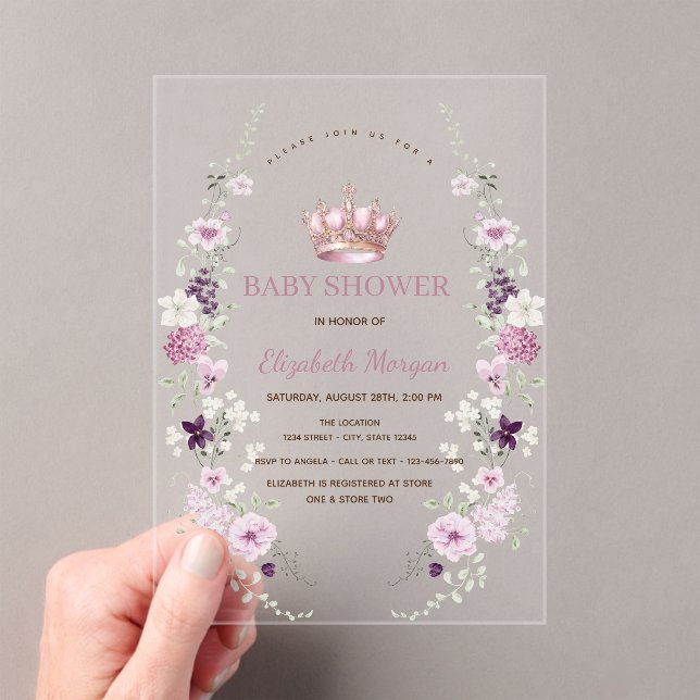 Invitations En Acrylique Watercolor  Lavander Floral Arch Crown Baby Shower (In situ (ordinateur de poche))