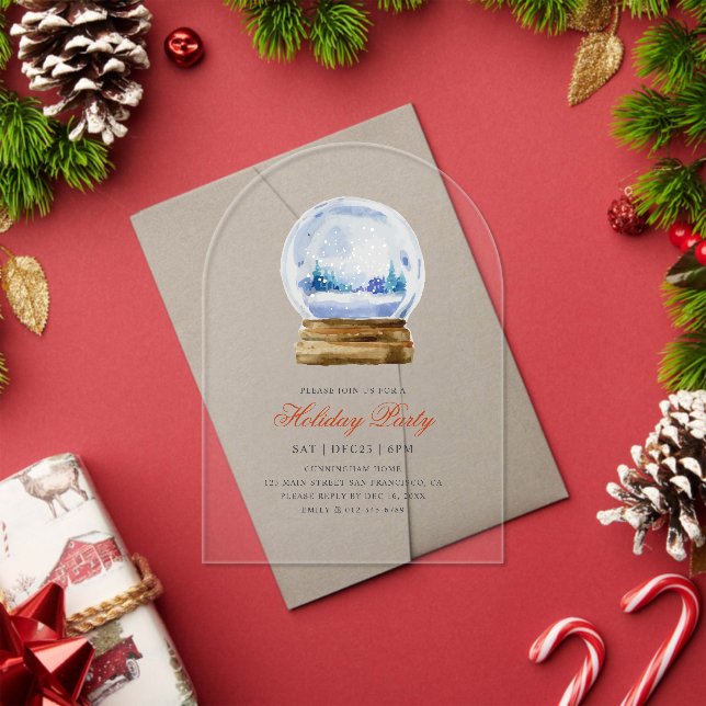Invitations En Acrylique Watercolor Modern Snow Globe Fête (Insitu (vacances))