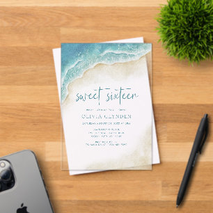 Invitations En Acrylique Watercolor Ocean Beach Sweet sixteen côtier