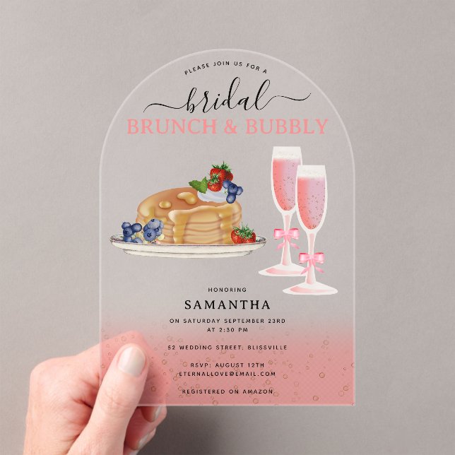 Invitations En Acrylique Watercolor Pancakes Brunch & Bubbly Bridal Shower (In situ (ordinateur de poche))