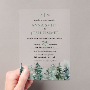 Invitations En Acrylique Watercolor Pine Tree Forest Mariage rustique