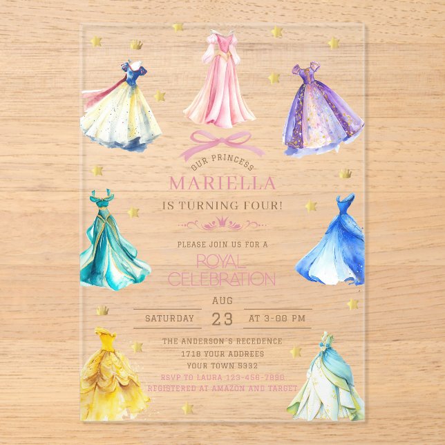 Invitations En Acrylique Watercolor Princess  Dress Birthday Royal birthday (Recto)