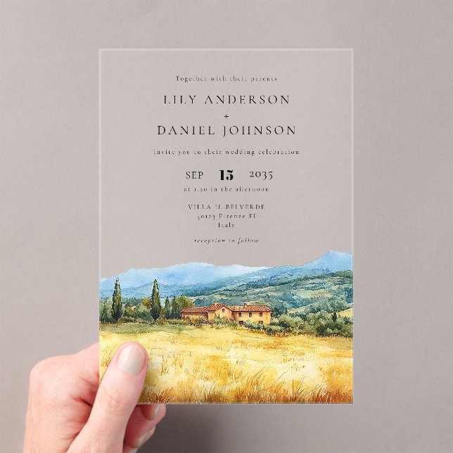 Invitations En Acrylique Watercolor Tuscany Italy Destination Wedding (In situ (ordinateur de poche))