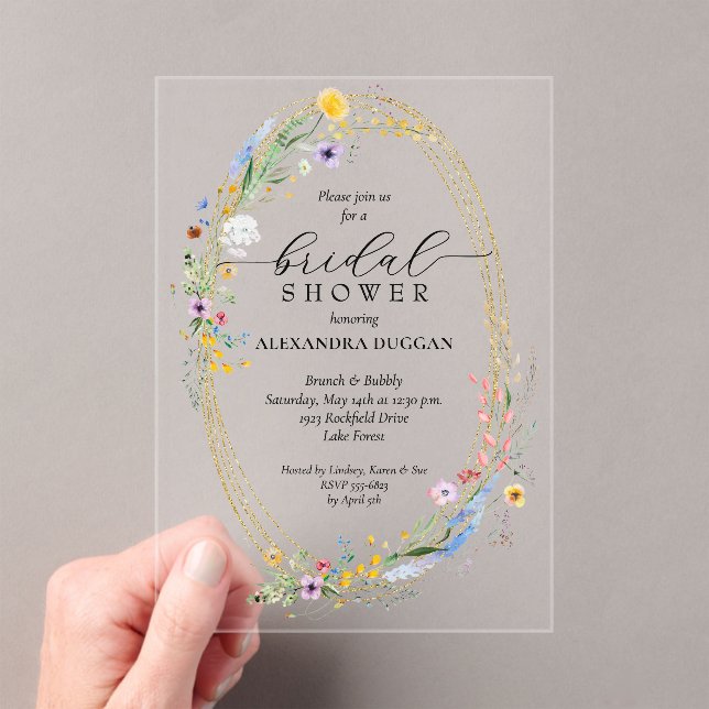 Invitations En Acrylique Watercolor Wildflower Wreath Bridal Shower (In situ (ordinateur de poche))