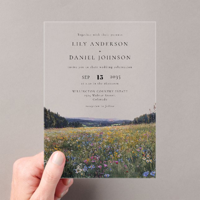 Invitations En Acrylique Watercolor Wildflowers Floral Meadow Wedding (In situ (ordinateur de poche))