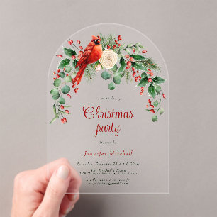 Invitations En Acrylique Watercolor Wreath Holly Red Green Christmas Party