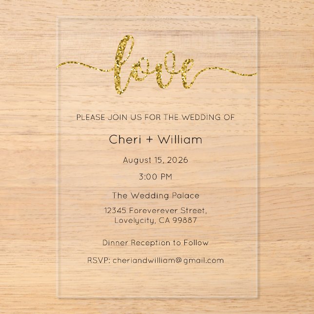 Invitations En Acrylique Wedding Invitation, Wedding Stationary, Love (Recto)