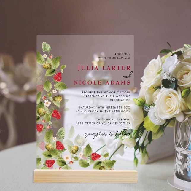 Invitations En Acrylique Wedding shower de fraise Fleur sauvage doux (Créateur téléchargé)