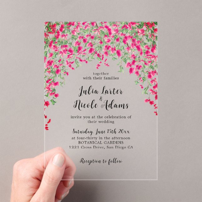 Invitations En Acrylique Wedding shower forestier tropical des Bougainvilli (In situ (ordinateur de poche))