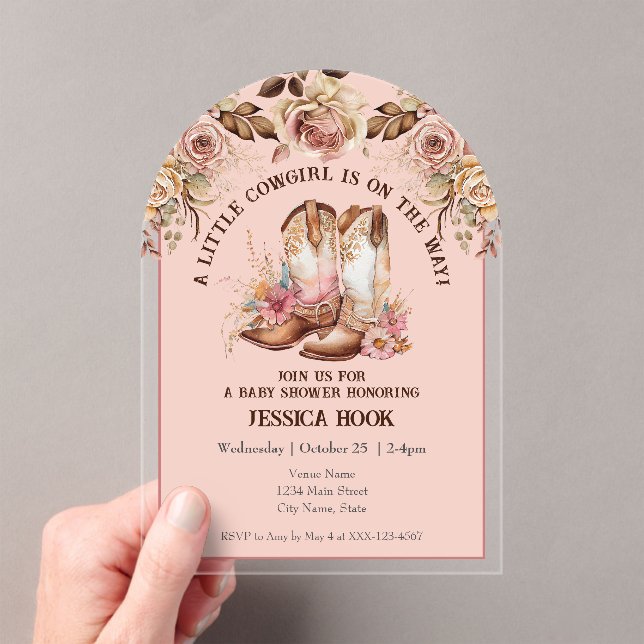 Invitations En Acrylique Western Boho Pink Floral Baby Shower (In situ (ordinateur de poche))