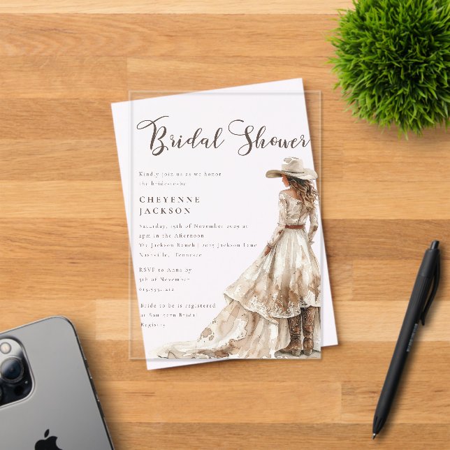 Invitations En Acrylique Western Cowgirl and Lace Bridal Shower  (Insitu (Carte d'invitation))