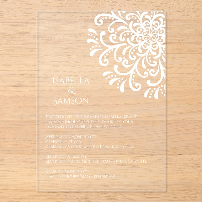 Invitations En Acrylique Whimsical blanc Mariage (Recto)