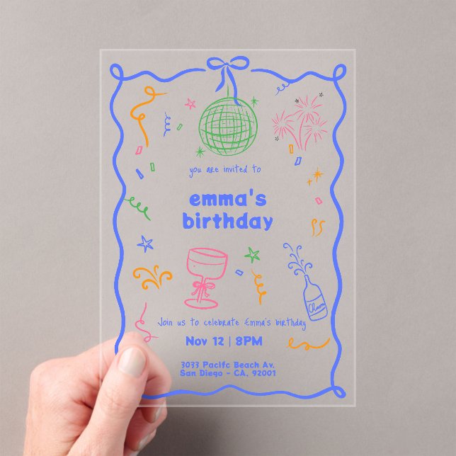 Invitations En Acrylique Whimsical Disco couleur d'anniversaire (In situ (ordinateur de poche))