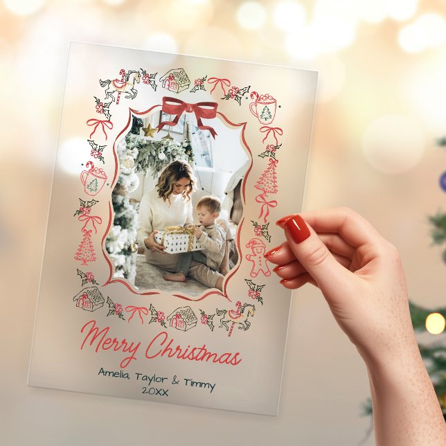Invitations En Acrylique whimsical doodles photo christmas (Créateur téléchargé)